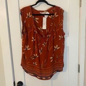 NWT Millenium Rust Orange Floral Sleeveless Rayon Blouse Plus Sz 22 Vintage Y2K